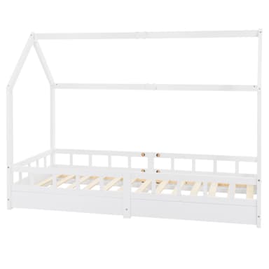 ECD Germany spjälsäng 90x200 cm med fel skydd, lister och tak, ungdom säng för
