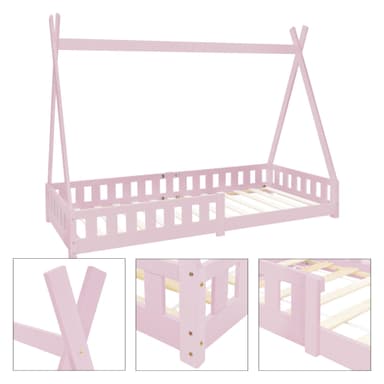 Barnsäng Tipi Pink Fall-Out Protection Trä säng hus säng Pine 200x90cm