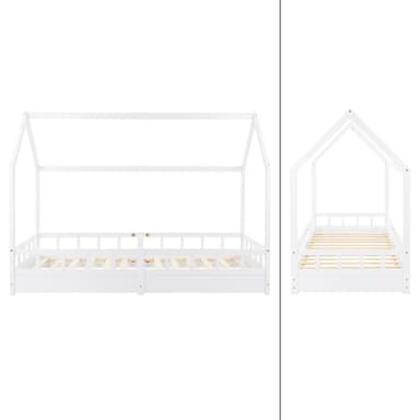 ECD Germany spjälsäng 90x200 cm med fel skydd, lister och tak, ungdom säng för