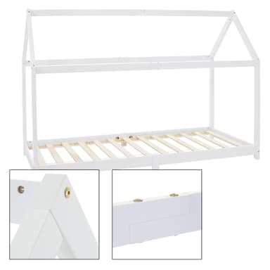 ECD Germany spjälsäng 90x200 cm med ribbotten och tak, ungdom säng för barn av