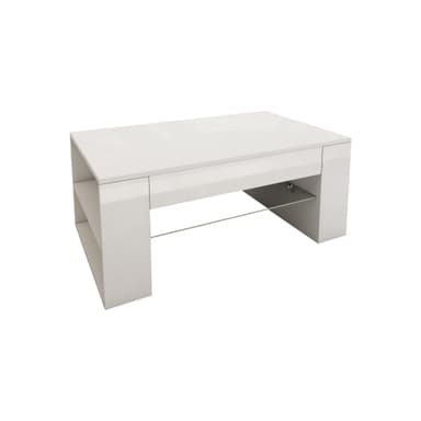 ML-Design soffbord i högglans vit, rymligt vardagsrum med glasbricka och 4 fack