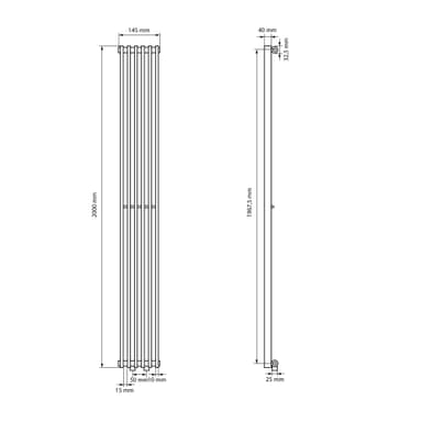 Design radiator panel radiator med vägganslutning 145x2000 mm Vit
