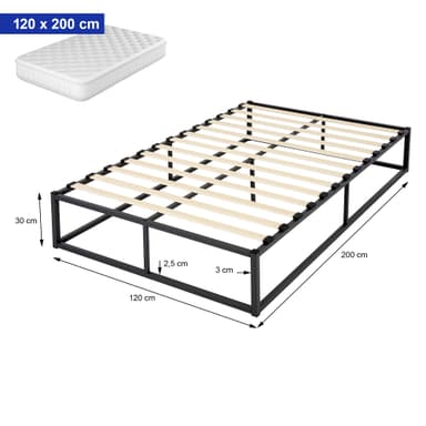 ML Design Metalbädd 120x200cm på stålram med slattram, svart, sängram av metall,
