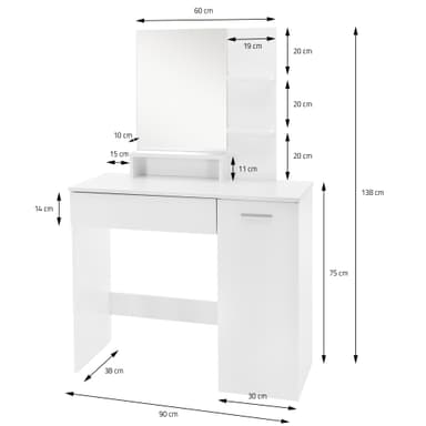 Klädbord med spegel 90x38x138 cm Vit MDF ML-Design