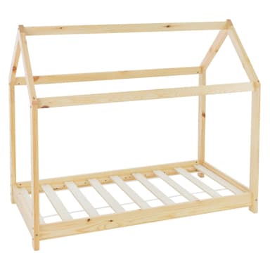 ML Design Spjälsäng 80x160 cm med tak och slattram, natur, husbädd för tjejer