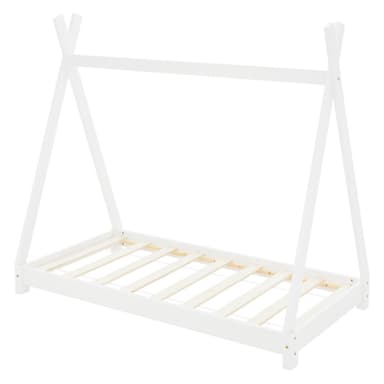 ML Design cot tipi 80 x 160cm med slatt ram, vit, indisk säng gjord av massivt
