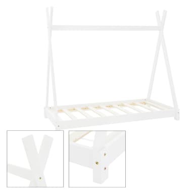 ML Design cot tipi 70 x 140 cm med slatt ram, vit, indisk säng gjord av massivt