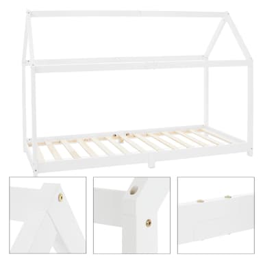 ML Design Spjälsäng 90x200cm med tak och slattram, vit, husbädd för tjejer och