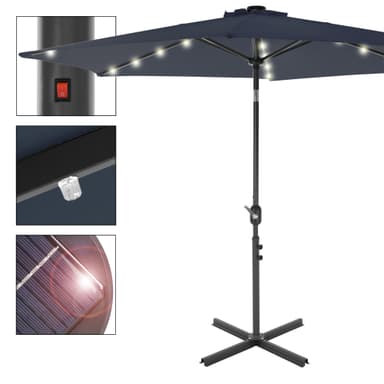 Parasol med vev inkl. LED Solar Ø 300 cm Marinblå tillverkad av Polyester