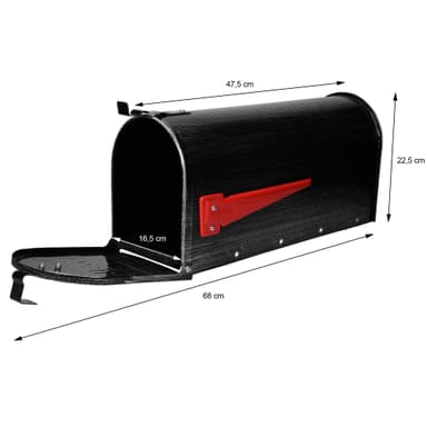ML Design U.S. Brevlåda med svängbar röd flagga, retro svart, aluminium,