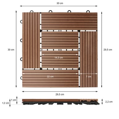 ECD Germany WPC terrassplattor 30x30 cm 22-delars besparingssats för 2m²