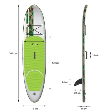 Surfingbräda Stand Up Paddle SUP styrelse paddel ombord uppblåsbar paddel Grön