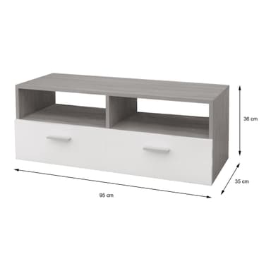ML Design Trä TV Lowboard i Vit / Grå, 95x36x35cm, Modern TV-kort med förråd för