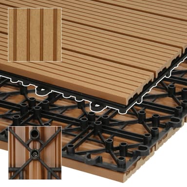 ECD Germany WPC terrassplattor 60x30 cm 28-delars set för 5m² teak i trä leta