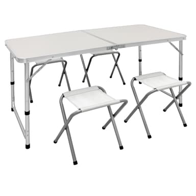 Camping Fällbord trädgård bord med 4 pallar aluminium 120 cm vit / kräm