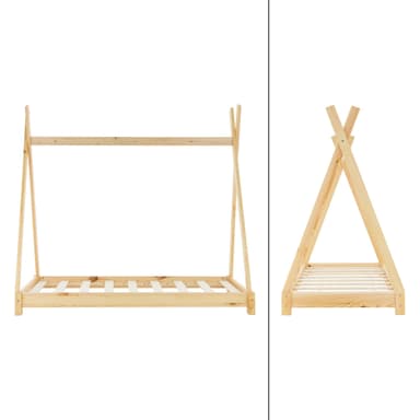 ML Design cot tipi 80 x 160cm med slatt ram, natur, indisk säng gjord av massivt