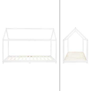 ML Design Spjälsäng 90x200cm med tak och slattram, vit, husbädd för tjejer och