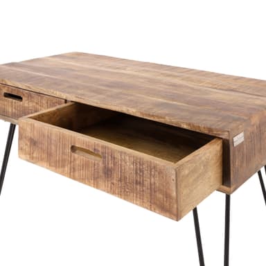 WOMO-DESIGN Modernt soffbord 100cm naturligt massivt trä mangoträ med 2 lådor