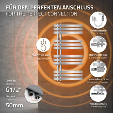500 x 1000 mm JÄRN EM DESIGN RADIATOR ANSLUTNING panelradiatorer 50mm KROM