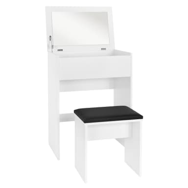Klädbord med spegel inkl. pall 60x40x122 cm Vit MDF ML-Design