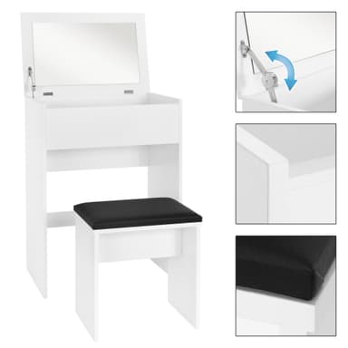Klädbord med spegel inkl. pall 60x40x122 cm Vit MDF ML-Design