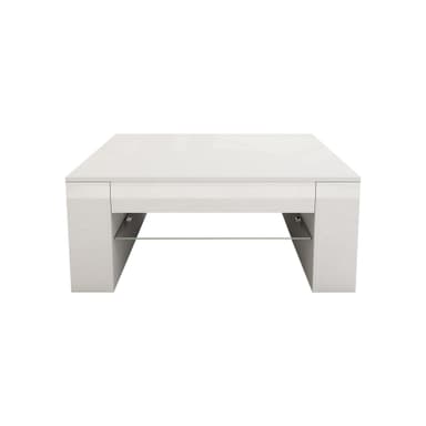 ML-Design soffbord i högglans vit, rymligt vardagsrum med glasbricka och 4 fack