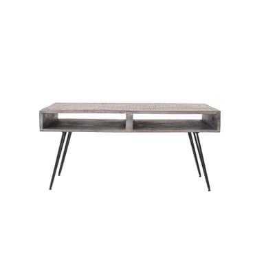 WOMO-DESIGN Modernt soffbord 100cm grått massivt trä mangoträ med 2 lådor och