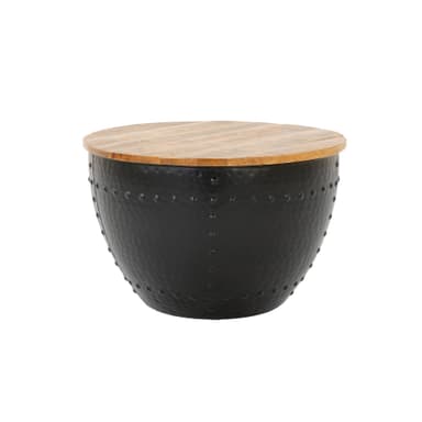 WOMO-DESIGN handgjorda soffbord runt Ø 61x39 cm svart massivt trä mango metall