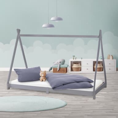 ML Design cot tipi 90 x 200cm med slatt ram, ljusgrå, indisk säng gjord av