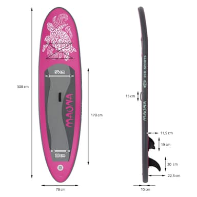 Surfingbräda Stand Up Paddle SUP styrelse Maona paddel ombord uppblåsbar rosa