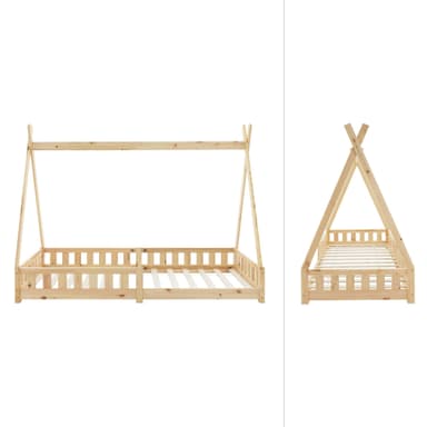 Barnsäng Teepee Nature Fall-Out Protection Wooden Bed House Bed Pine Wood