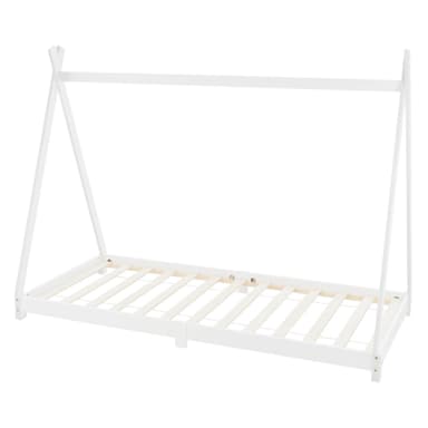 ML Design cot tipi 90 x 200cm med slatt ram, vit, indisk säng gjord av massivt