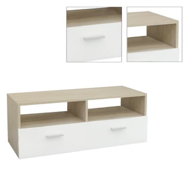 ML Design Trä TV Lowboard i Vit / Natur 95x36x35cm, Modern TV-kort med förråd