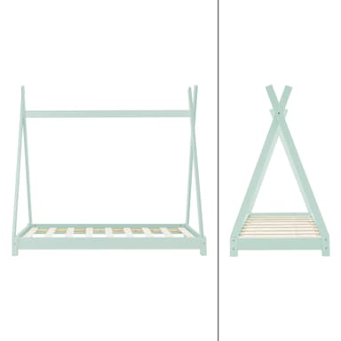 ML Design cot tipi 80 x 160 cm med slatt ram, mint, indisk säng gjord av massivt