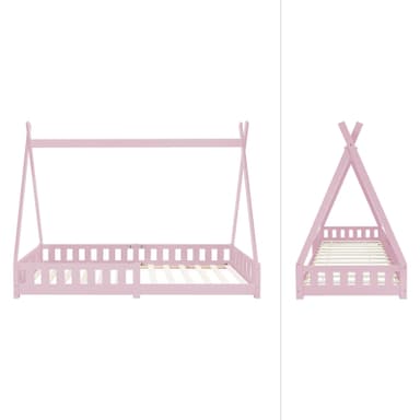 Barnsäng Tipi Pink Fall-Out Protection Trä säng hus säng Pine 200x90cm
