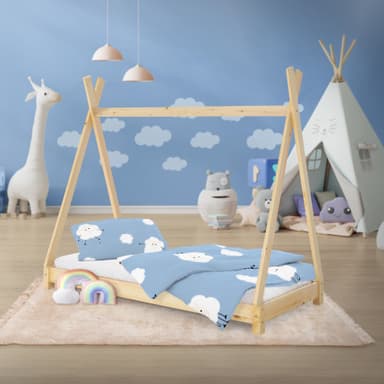 ML Design cot tipi 80 x 160cm med slatt ram, natur, indisk säng gjord av massivt