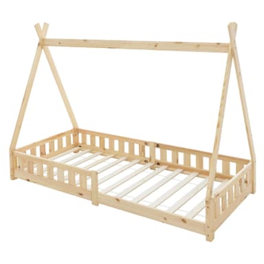 Barnsäng Teepee Nature Fall-Out Protection Wooden Bed House Bed Pine Wood