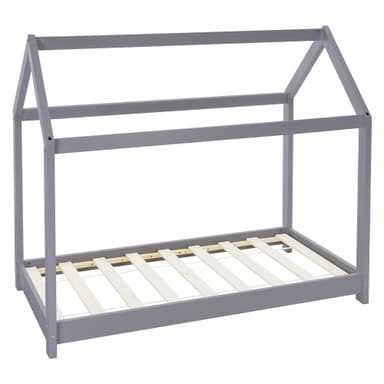 ML Design Spjälsäng 70x140 cm med tak och slatt ram, ljusgrå, husbädd för tjejer
