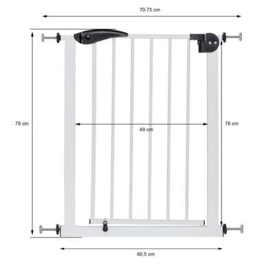 ECD Germany Dörrskydd för barn, hundar och katter, 70-75 cm, utan borrning, vit,