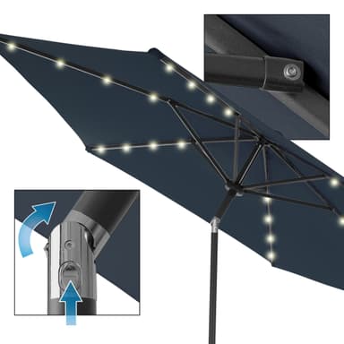 Parasol med vev inkl. LED Solar Ø 300 cm Marinblå tillverkad av Polyester