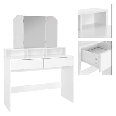 Klädbord med 3-delad fällbar spegel 100x40x140 cm vit spånskiva ML-Design
