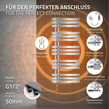 500 x 1200 mm JÄRN EM DESIGN RADIATOR ANSLUTNING panelradiatorer 50mm KROM