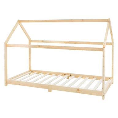 ML Design Spjälsäng 90 x 200 cm med tak och slattram, natur, husbädd för tjejer