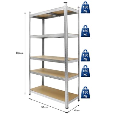 ECD Germany verkstadshylla kraftig hylla - 180x90x40 cm - galvaniserad - lastbar