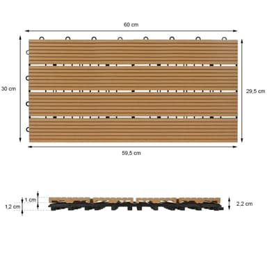ECD Germany WPC terrassplattor 60x30 cm 28-delars set för 5m² teak i trä leta