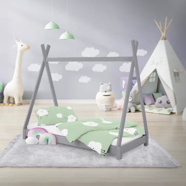ML Design cot tepi 70 x 140 cm med slatt ram, ljusgrå, indisk säng gjord av