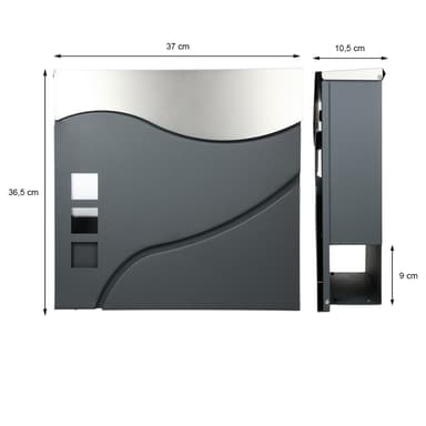 ECD Germany modern design brevlåda med tidningsfack 37 x 10,5 x 36,5 cm antracit