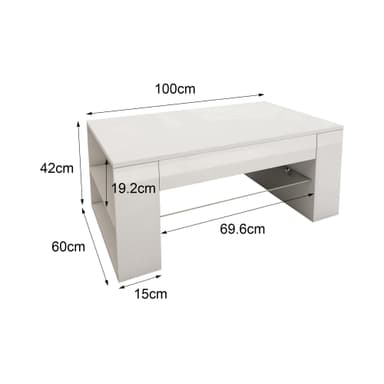 ML-Design soffbord i högglans vit, rymligt vardagsrum med glasbricka och 4 fack