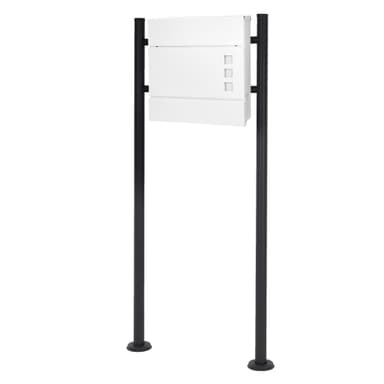 Brevlåda med tidningsfack 37x10,5x36,5 cm vit/svart stål inkl. brevlådeställ