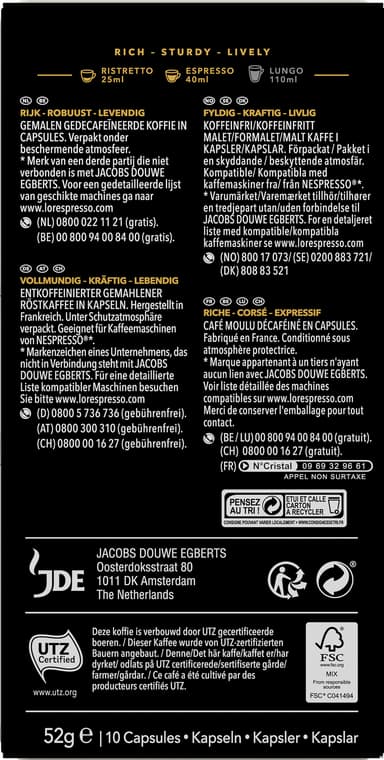 L'Or Ristretto Decaffeinato 9 kaffekapslar (10 st)